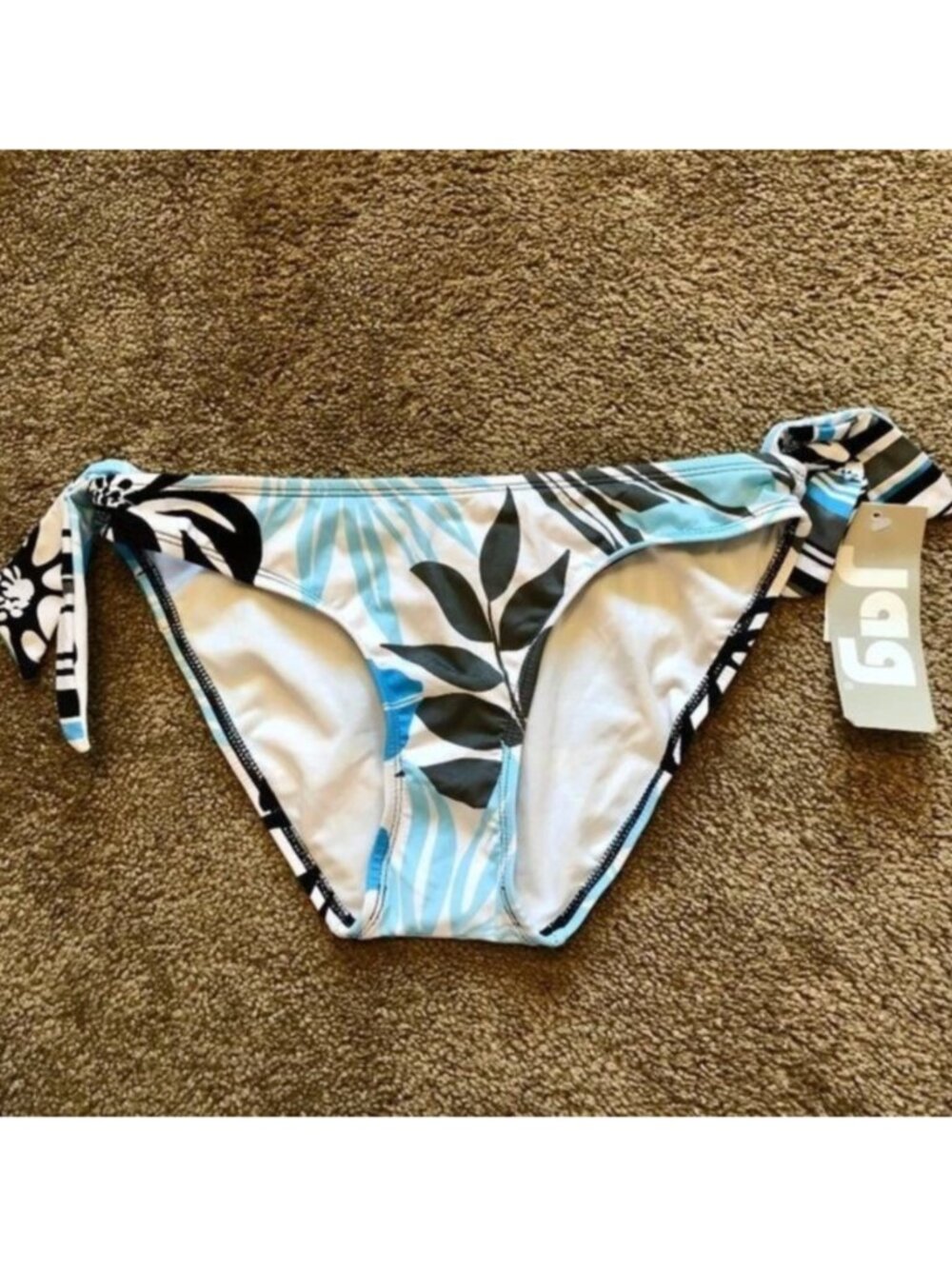 NEW NWT JAG JEANS Blue White Black Tropical Floral Y2K 00s Bikini BOTTOM Small S